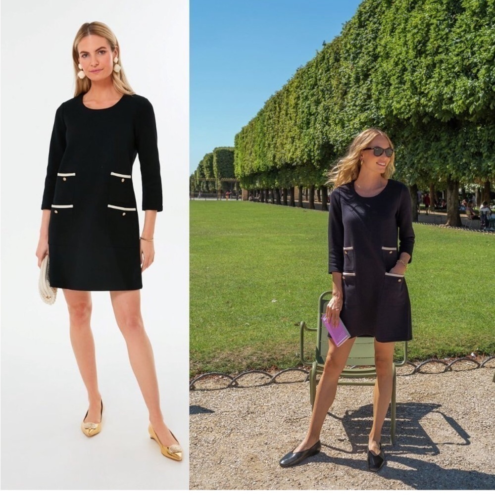 Tuckernuck Black Francoise Mod 3/4 Sleeve mini swing dress size Large